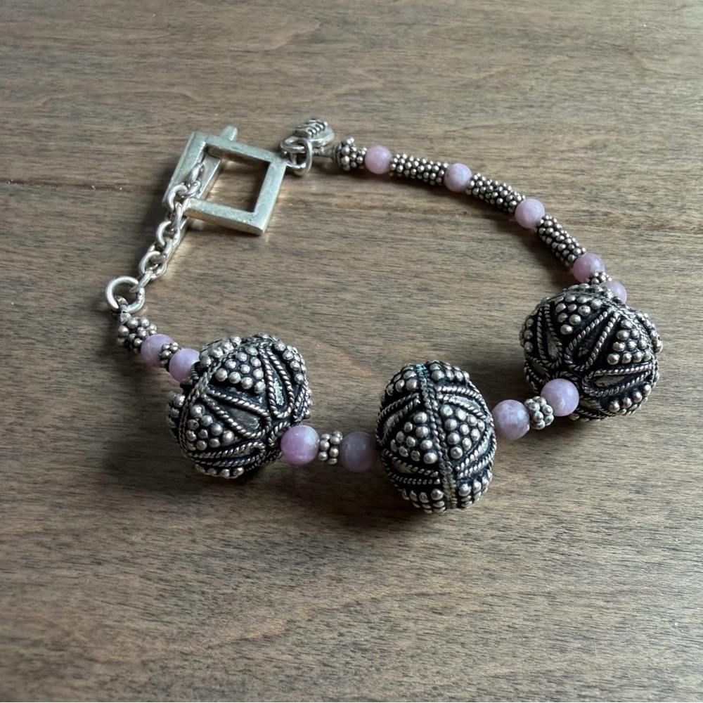Vintage HHY sterling Silver and opal Beaded Bracelet